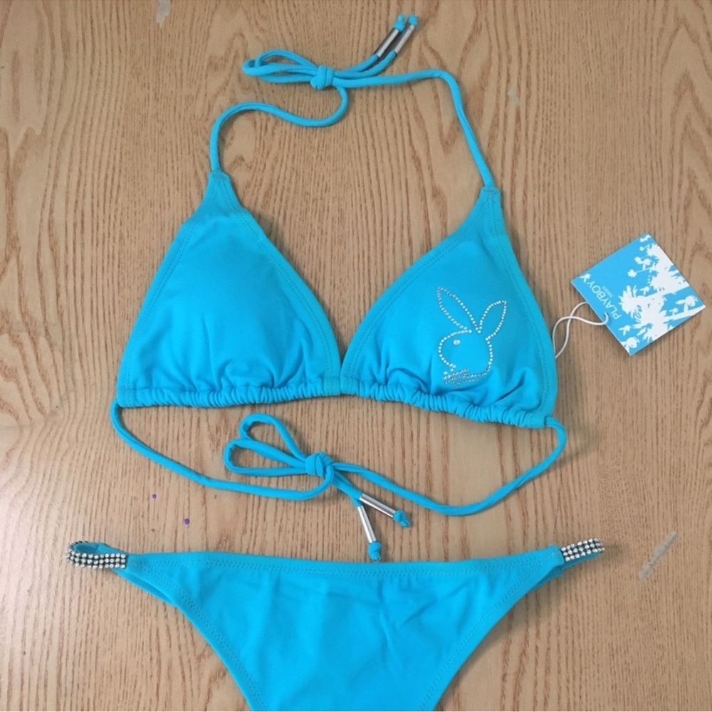 New 2pc Super Sexy Vintage Playboy Thong Bikini Swimsuit Diamonds Large & XL
